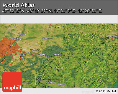 Satellite 3D Map of the Area around 48° 5' 50" N, 11° 58' 29" E