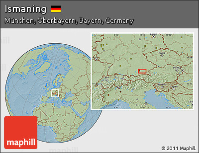 Savanna Style Location Map of Ismaning, hill shading