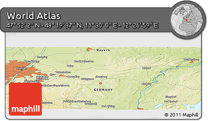 Physical Panoramic Map of the Area around 48° 5' 50" N, 11° 58' 29" E
