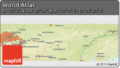 Physical Panoramic Map of the Area around 48° 5' 50" N, 11° 58' 29" E