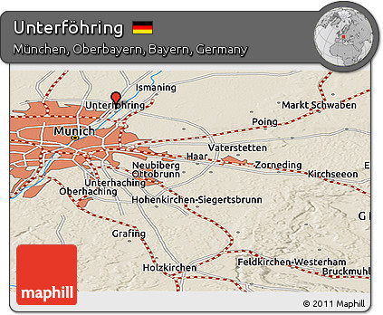 Shaded Relief Panoramic Map of Unterföhring