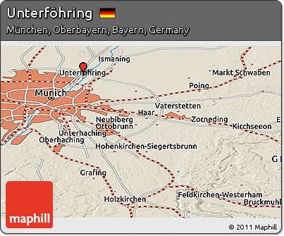 Shaded Relief Panoramic Map of Unterföhring
