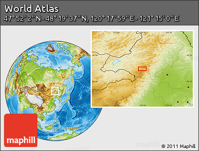 Physical Location Map of the Area around 48° 5' 50" N, 120° 46' 30" E