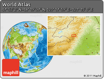 Physical Location Map of the Area around 48° 5' 50" N, 120° 46' 30" E