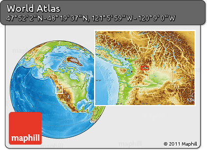 Physical Location Map of the Area around 48° 5' 50" N, 120° 37' 30" W