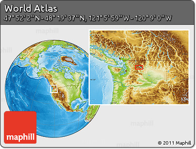 Physical Location Map of the Area around 48° 5' 50" N, 120° 37' 30" W