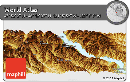 Physical Panoramic Map of the Area around 48° 5' 50" N, 120° 37' 30" W