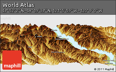 Physical Panoramic Map of the Area around 48° 5' 50" N, 120° 37' 30" W