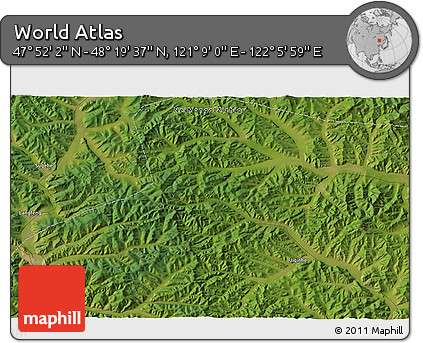 Satellite 3D Map of the Area around 48° 5' 50" N, 121° 37' 30" E