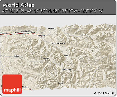 Shaded Relief 3D Map of the Area around 48° 5' 50" N, 121° 28' 29" W