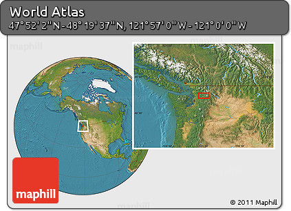 Satellite Location Map of the Area around 48° 5' 50" N, 121° 28' 29" W