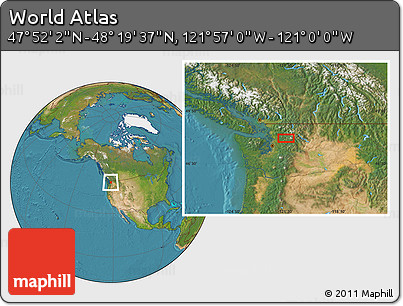 Satellite Location Map of the Area around 48° 5' 50" N, 121° 28' 29" W