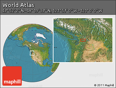 Satellite Location Map of the Area around 48° 5' 50" N, 121° 28' 29" W