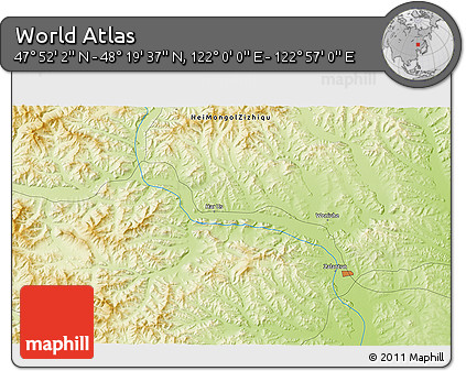 Physical 3D Map of the Area around 48° 5' 50" N, 122° 28' 29" E