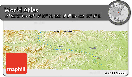 Physical Panoramic Map of the Area around 48° 5' 50" N, 122° 28' 29" E