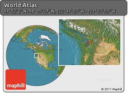 Satellite Location Map of the Area around 48° 5' 50" N, 122° 19' 29" W