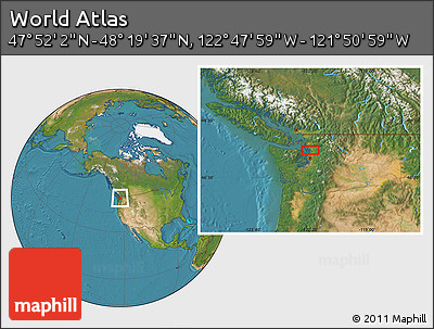 Satellite Location Map of the Area around 48° 5' 50" N, 122° 19' 29" W