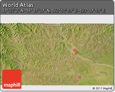 Satellite 3D Map of the Area around 48° 5' 50" N, 123° 19' 29" E