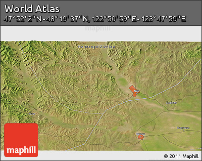 Satellite 3D Map of the Area around 48° 5' 50" N, 123° 19' 29" E