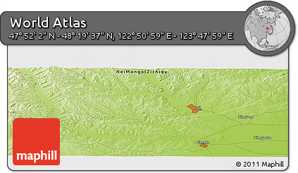 Physical Panoramic Map of the Area around 48° 5' 50" N, 123° 19' 29" E
