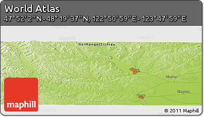 Physical Panoramic Map of the Area around 48° 5' 50" N, 123° 19' 29" E