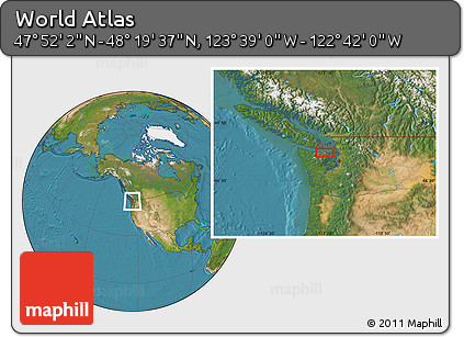 Satellite Location Map of the Area around 48° 5' 50" N, 123° 10' 30" W