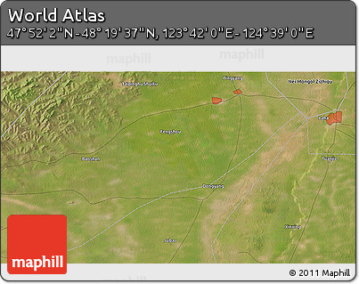 Satellite 3D Map of the Area around 48° 5' 50" N, 124° 10' 30" E