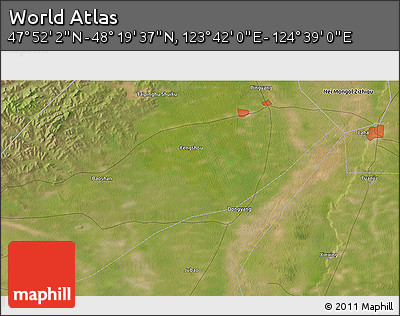 Satellite 3D Map of the Area around 48° 5' 50" N, 124° 10' 30" E