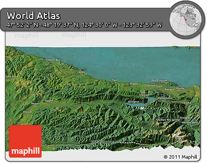Satellite 3D Map of the Area around 48° 5' 50" N, 124° 1' 30" W