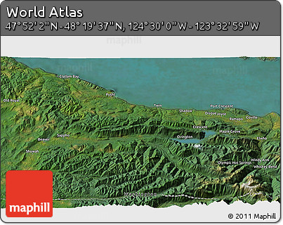 Satellite 3D Map of the Area around 48° 5' 50" N, 124° 1' 30" W