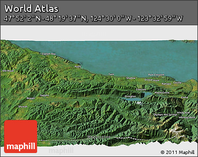 Satellite 3D Map of the Area around 48° 5' 50" N, 124° 1' 30" W