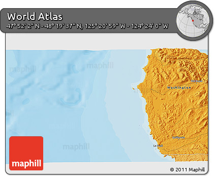 Political 3D Map of the Area around 48° 5' 50" N, 124° 52' 30" W