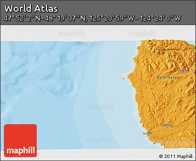 Political 3D Map of the Area around 48° 5' 50" N, 124° 52' 30" W