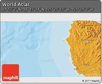 Political 3D Map of the Area around 48° 5' 50" N, 124° 52' 30" W