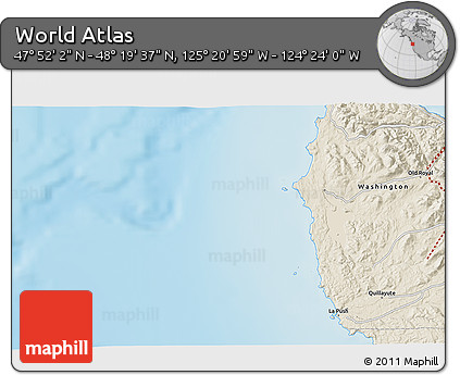 Shaded Relief 3D Map of the Area around 48° 5' 50" N, 124° 52' 30" W