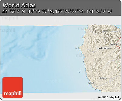 Shaded Relief 3D Map of the Area around 48° 5' 50" N, 124° 52' 30" W