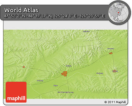 Physical 3D Map of the Area around 48° 5' 50" N, 125° 52' 30" E