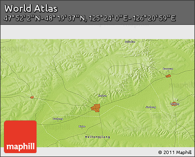 Physical 3D Map of the Area around 48° 5' 50" N, 125° 52' 30" E