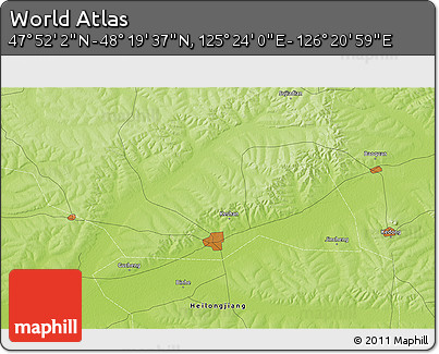 Physical 3D Map of the Area around 48° 5' 50" N, 125° 52' 30" E