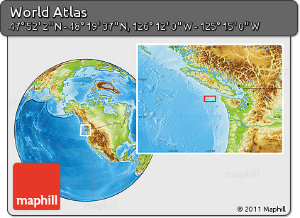 Physical Location Map of the Area around 48° 5' 50" N, 125° 43' 29" W