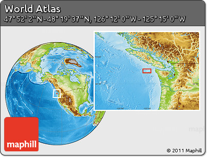 Physical Location Map of the Area around 48° 5' 50" N, 125° 43' 29" W