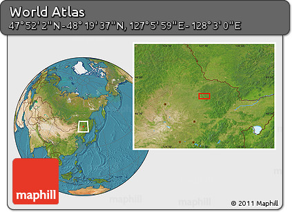 Satellite Location Map of the Area around 48° 5' 50" N, 127° 34' 30" E