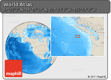 Shaded Relief Location Map of the Area around 48° 5' 50" N, 127° 25' 30" W
