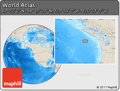 Shaded Relief Location Map of the Area around 48° 5' 50" N, 127° 25' 30" W
