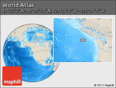 Shaded Relief Location Map of the Area around 48° 5' 50" N, 127° 25' 30" W