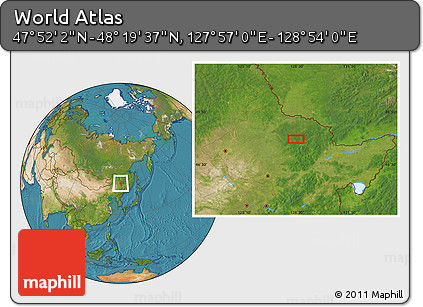 Satellite Location Map of the Area around 48° 5' 50" N, 128° 25' 30" E