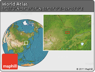 Satellite Location Map of the Area around 48° 5' 50" N, 128° 25' 30" E