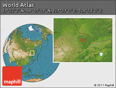 Satellite Location Map of the Area around 48° 5' 50" N, 128° 25' 30" E