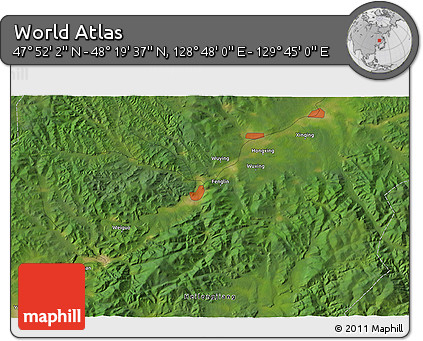 Satellite 3D Map of the Area around 48° 5' 50" N, 129° 16' 30" E