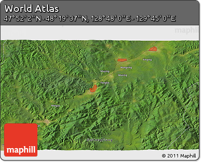 Satellite 3D Map of the Area around 48° 5' 50" N, 129° 16' 30" E